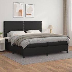 Cama box spring con colchón cuero sintético negro 200x200 cm Cama box spring con colchón cuero sintético negro 200x200 cm