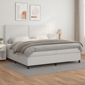 Cama box spring con colchón cuero sintético blanco 200x200 cm Cama box spring con colchón cuero sintético blanco 200x200 cm