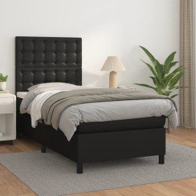 Cama box spring con colchón cuero sintético negro 90x190 cm Cama box spring con colchón cuero sintético negro 90x190 cm