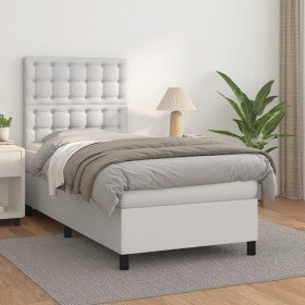 Cama box spring con colchón cuero sintético blanco 100x200 cm en Camas y somieres | Comprar online en Foro24