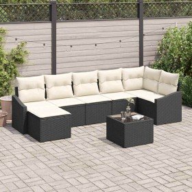 Conjunto de sofá de jardín 8 pcs Negro Poliratán
