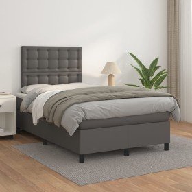 Cama box spring con colchón cuero sintético gris 120x200 cm Cama box spring con colchón cuero sintético gris 120x200 cm