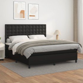Cama box spring con colchón cuero sintético negro 160x200 cm Cama box spring con colchón cuero sintético negro 160x200 cm