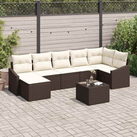 Conjunto de sofá de jardín 8 pcs Marrón Poliratán