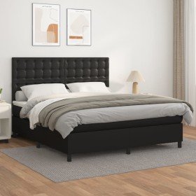 Cama box spring con colchón cuero sintético negro 180x200 cm Cama box spring con colchón cuero sintético negro 180x200 cm