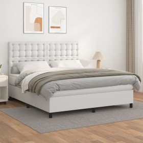 Cama box spring con colchón cuero sintético blanco 180x200 cm Cama box spring con colchón cuero sintético blanco 180x200 cm