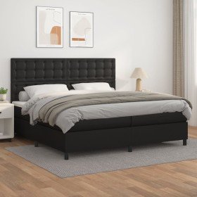 Cama box spring con colchón cuero sintético negro 200x200 cm Cama box spring con colchón cuero sintético negro 200x200 cm