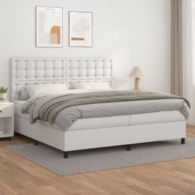 Cama box spring con colchón cuero sintético blanco 200x200 cm en Camas y somieres | Comprar online en Foro24