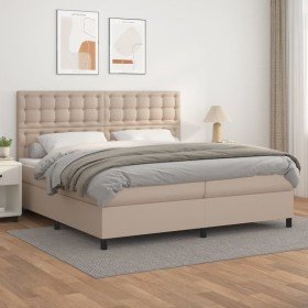 Cama box spring con colchón cuero sintético capuchino 200x200cm Cama box spring con colchón cuero sintético capuchino 200x200cm