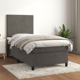 Cama box spring con colchón terciopelo gris oscuro 90x190 cm Cama box spring con colchón terciopelo gris oscuro 90x190 cm
