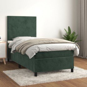 Cama box spring con colchón terciopelo verde oscuro 90x200 cm Cama box spring con colchón terciopelo verde oscuro 90x200 cm