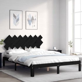 Estructura de cama con cabecero madera maciza negro 140x200 cm