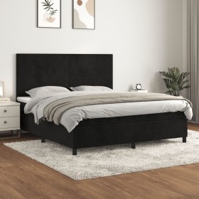 Cama box spring con colchón terciopelo negro 160x200 cm Cama box spring con colchón terciopelo negro 160x200 cm