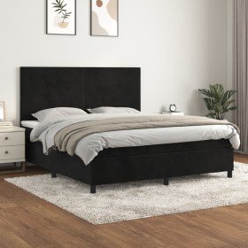 Cama box spring con colchón terciopelo negro 180x200 cm en Camas y somieres | Comprar online en Foro24
