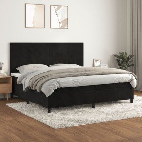 Cama box spring con colchón terciopelo negro 200x200 cm Cama box spring con colchón terciopelo negro 200x200 cm