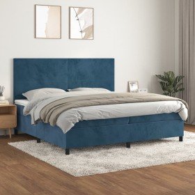Cama box spring con colchón terciopelo azul oscuro 200x200 cm en Camas y somieres | Comprar online en Foro24