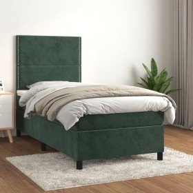 Cama box spring con colchón terciopelo verde oscuro 80x200 cm en Camas y somieres | Comprar online en Foro24