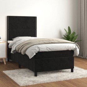 Cama box spring con colchón terciopelo negro 90x200 cm en Camas y somieres | Comprar online en Foro24