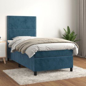 Cama box spring con colchón terciopelo azul oscuro 90x200 cm Cama box spring con colchón terciopelo azul oscuro 90x200 cm