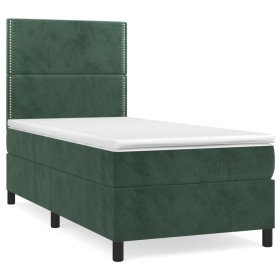 Cama box spring con colchón terciopelo verde oscuro 100x200 cm Cama box spring con colchón terciopelo verde oscuro 100x200 cm