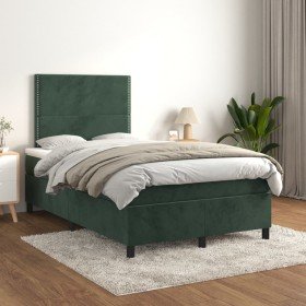 Cama box spring con colchón terciopelo verde oscuro 120x200 cm Cama box spring con colchón terciopelo verde oscuro 120x200 cm