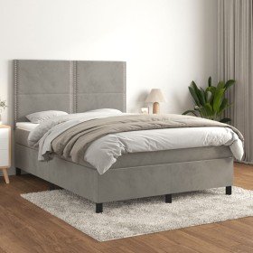 Cama box spring con colchón terciopelo gris claro 140x200 cm Cama box spring con colchón terciopelo gris claro 140x200 cm