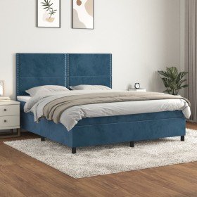 Cama box spring con colchón terciopelo azul oscuro 160x200 cm Cama box spring con colchón terciopelo azul oscuro 160x200 cm