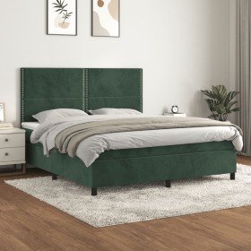 Cama box spring con colchón terciopelo verde oscuro 180x200 cm en Camas y somieres | Comprar online en Foro24