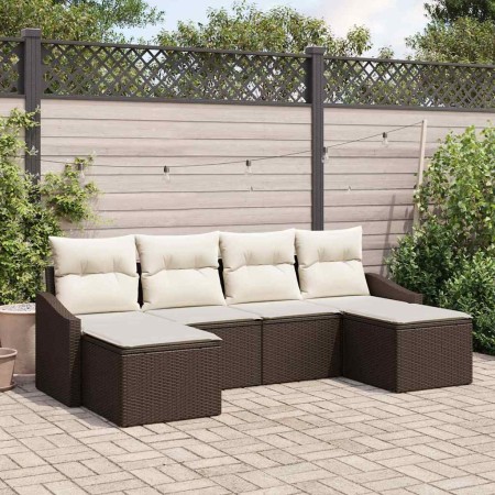 Conjunto de sofá de jardín 6 pcs Marrón Poliratán