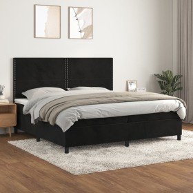 Cama box spring con colchón terciopelo negro 200x200 cm Cama box spring con colchón terciopelo negro 200x200 cm