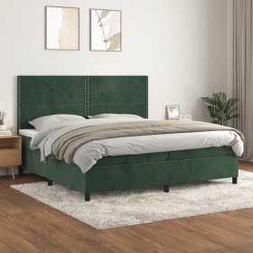 Cama box spring con colchón terciopelo verde oscuro 200x200 cm Cama box spring con colchón terciopelo verde oscuro 200x200 cm