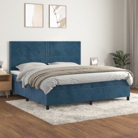 Cama box spring con colchón terciopelo azul oscuro 200x200 cm en Camas y somieres | Comprar online en Foro24