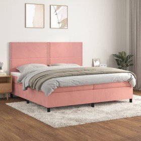 Cama box spring con colchón terciopelo rosa 200x200 cm Cama box spring con colchón terciopelo rosa 200x200 cm