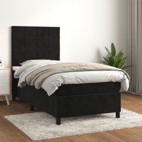 Cama box spring con colchón cuero sintético negro 90x190 cm Cama box spring con colchón cuero sintético negro 90x190 cm