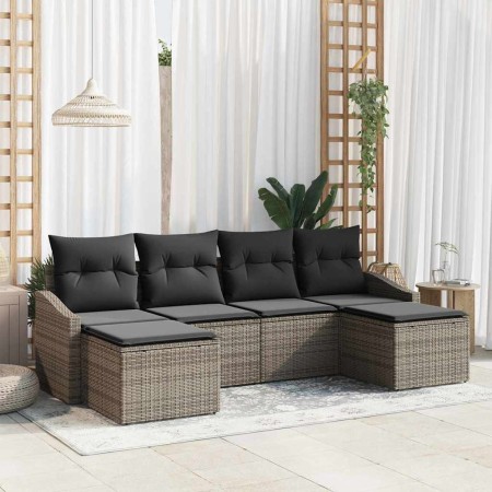 Conjunto de sofá de jardín 6 pcs Gris Poliratán