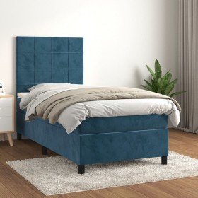 Cama box spring con colchón terciopelo azul oscuro 90x200 cm Cama box spring con colchón terciopelo azul oscuro 90x200 cm