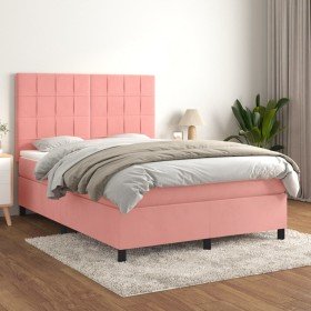 Cama box spring con colchón terciopelo rosa 140x190 cm en Camas y somieres | Comprar online en Foro24