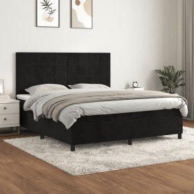 Cama box spring con colchón terciopelo negro 160x200 cm Cama box spring con colchón terciopelo negro 160x200 cm