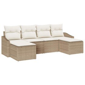 Conjunto de sofá de jardín 6 pcs Beige Poliratán