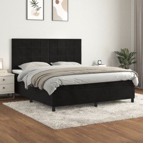 Cama box spring con colchón terciopelo negro 180x200 cm Cama box spring con colchón terciopelo negro 180x200 cm