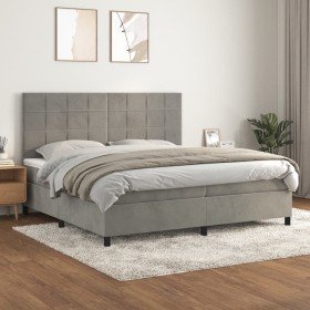 Cama box spring con colchón terciopelo gris claro 200x200 cm Cama box spring con colchón terciopelo gris claro 200x200 cm