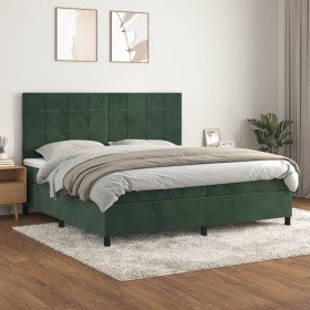 Cama box spring con colchón terciopelo verde oscuro 200x200 cm Cama box spring con colchón terciopelo verde oscuro 200x200 cm