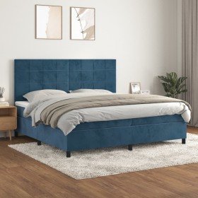 Cama box spring con colchón terciopelo azul oscuro 200x200 cm Cama box spring con colchón terciopelo azul oscuro 200x200 cm