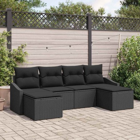 Conjunto de sofá de jardín 6 pcs Negro Poliratán
