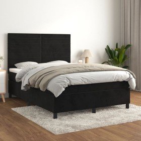 Cama box spring con colchón terciopelo negro 140x190 cm Cama box spring con colchón terciopelo negro 140x190 cm