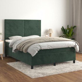 Cama box spring con colchón terciopelo verde oscuro 140x200 cm Cama box spring con colchón terciopelo verde oscuro 140x200 cm