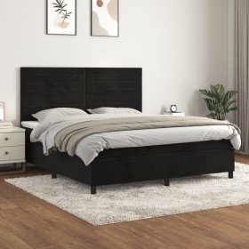 Cama box spring con colchón terciopelo negro 180x200 cm Cama box spring con colchón terciopelo negro 180x200 cm