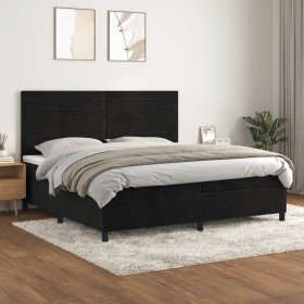 Cama box spring con colchón terciopelo negro 200x200 cm Cama box spring con colchón terciopelo negro 200x200 cm