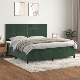 Cama box spring con colchón terciopelo verde oscuro 200x200 cm Cama box spring con colchón terciopelo verde oscuro 200x200 cm