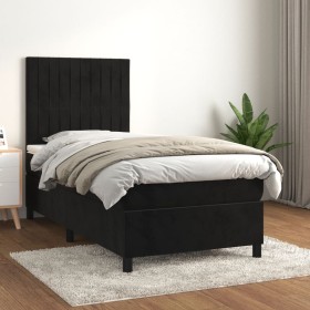 Cama box spring con colchón terciopelo negro 80x200 cm Cama box spring con colchón terciopelo negro 80x200 cm